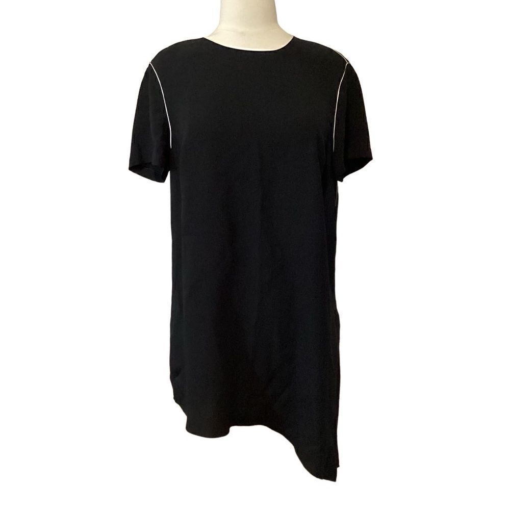 Lafayette 148 New York Silk Black Long Tunic Asymmetrical Sz M Medium
